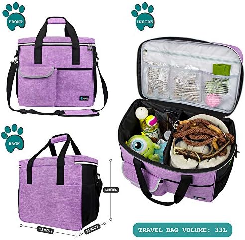 PetAmi Dog Travel Bag Organizer, Pet Supplies Tote Diaper Bag, Purple Large