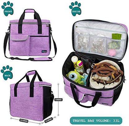 PetAmi Dog Travel Bag Organizer, Pet Supplies Tote Diaper Bag, Purple Large
