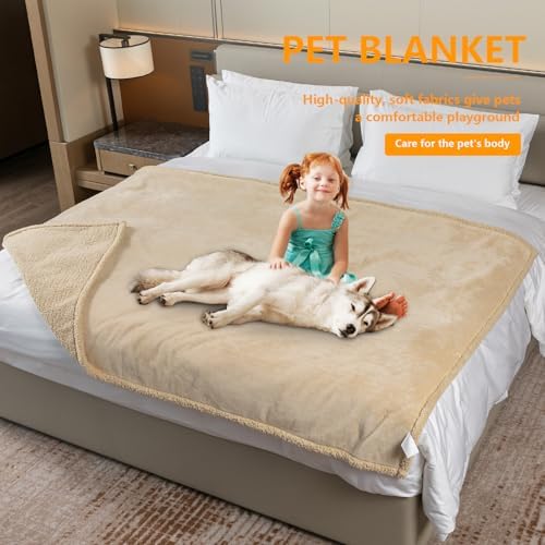 Waterproof Dog Bed Cover 85x57in Pet Blanket for Big Dogs Reversible Pets Couch Blankets for Puppy Fluffy Cream Sherpa Fleece Sofa Leakproof Covers for Cat Warm Washable-XL