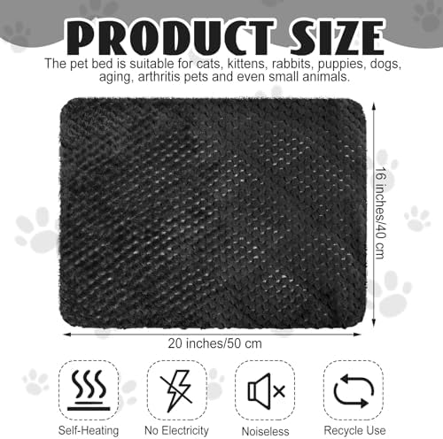 Drydiet 4 Pcs Self Heating Cat Pad Self Warming Cat Bed Dog Heating Pad Washable Thermal Pet Mat for Indoor Outdoor Pet 16 x 20 Inch Removable Non Slip(Black)