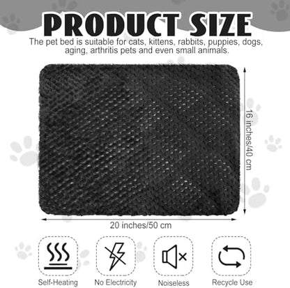 Drydiet 4 Pcs Self Heating Cat Pad Self Warming Cat Bed Dog Heating Pad Washable Thermal Pet Mat for Indoor Outdoor Pet 16 x 20 Inch Removable Non Slip(Black)