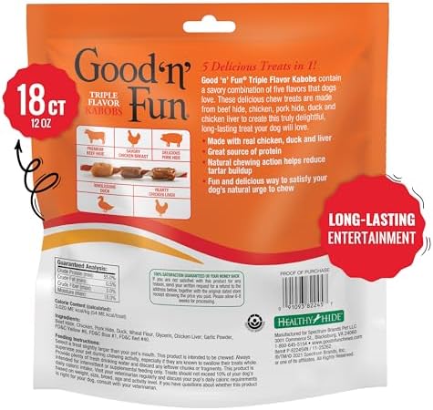 Good 'n' Fun Kabobs Long-Lasting Dog Treat Made With Real Protein, 18 Count