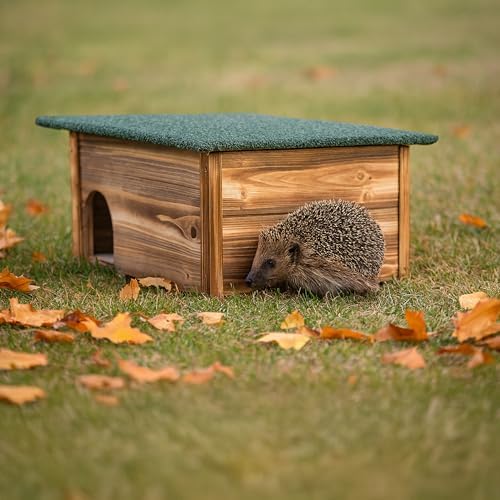 Relaxdays Hedgehog House with Floor, Maze Entrance & Weatherproof Roof, Wood, HxWxD: 25 x 57 x 44 cm, Hedgehog Nest
