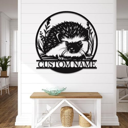 Custom Hedgehog Metal Sign, Personalized Name Wall Art, Unique Home Decor Gift, Garden Memorial Marker, Housewarming Present for Hedgehog Lovers (Style-2)