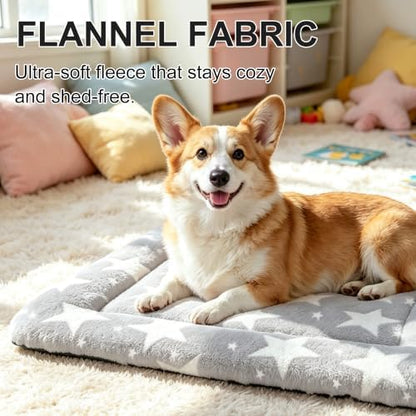Dog Bed Mat, Reversible Crate Pad & Cute Dog Bed - Machine Washable Kennel Mat with Ultra Soft (Big&Small Stars Gray, 24" L*18" W*1.5" Th)