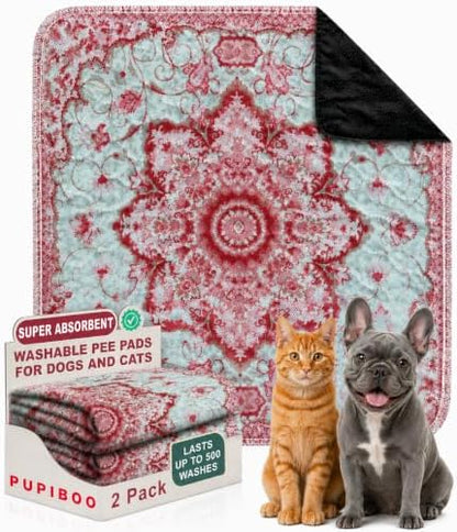 PUPIBOO Washable Pee Pads for Dogs and Cats - Super Absorbent Reusable Puppy Training Pads - 100% Waterproof, Leak-Proof & Non-Slip Whelping Pads for Pet Housebreaking