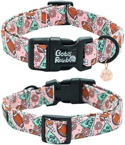 Fall Dog Collar-Rugby Print Adjustable Pet Collar Comfortable Sturdy Puppy Collars Lightweight Quick-Release Buckle Collars for Boy&Girl Medium Dogs