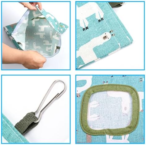 Lesnala 2 Pcs Canvas Hanging Bunny Hay Feeder Bags 3 Holes 2 Styles