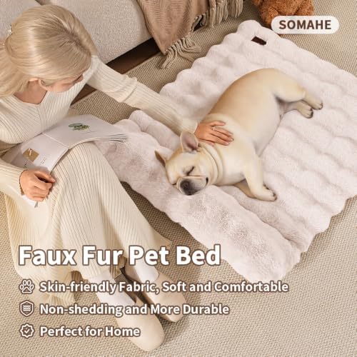SOMAHE Cat Bed and Small Dog Bed Mat, Raised Pillow, 27 x 20 Inch, White