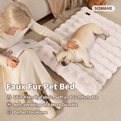 SOMAHE Cat Bed and Small Dog Bed Mat, Raised Pillow, 27 x 20 Inch, White