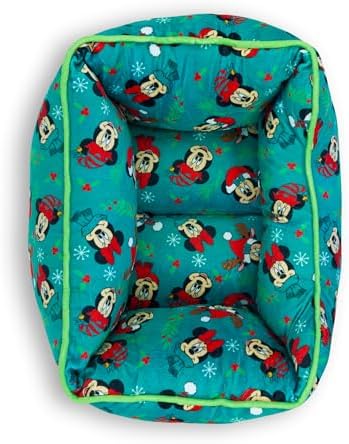 Disney Dog Bed, Holiday Mickey and Minnie Expressions Scattered Green, Cuddler