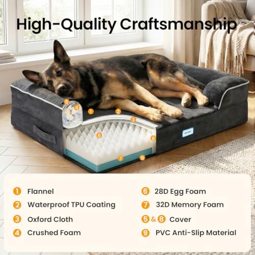 OhGeni Orthopedic Large Dog Bed Couch Sofa with Memory Foam, 45-inch(Black)
