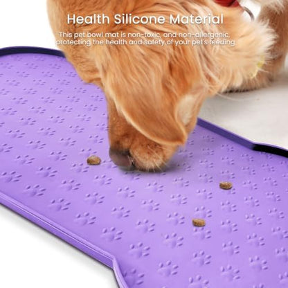 PWTAA Dog Food Mat Anti-Slip Silicone Dog Bowl Mat Thicker Pet Placemat Waterproof Cat Feeder Pad with Raised Edge Puppy Kitten Feeding Mats Suitable Small Medium-Sized Dogs Cats Eating Tray - 2PCS