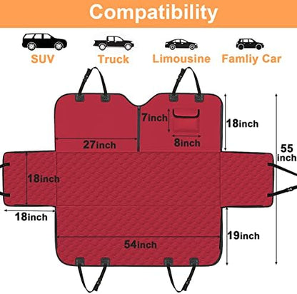 Mancro Dog Car Seat Cover, Waterproof Back Seat Pet Cover for Dogs, Red