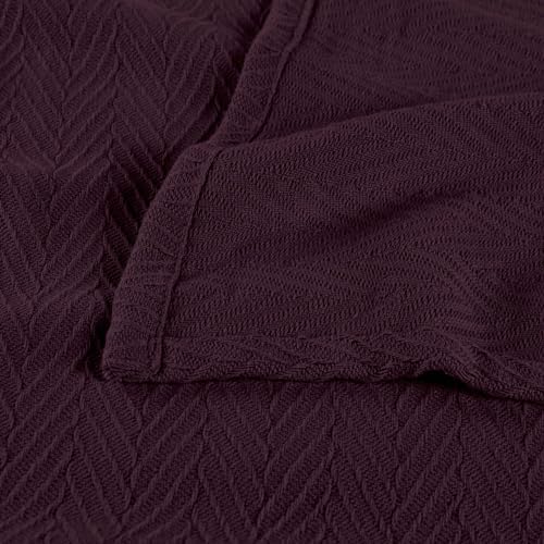 Superior Metro All-Season Cotton Blanket, Woven Blanket for Couch, Bed, Bedding, Farmhouse, Home Essentials, Cute and Cozy Bohemian Blankets, Herringbone Weave, King, Plum