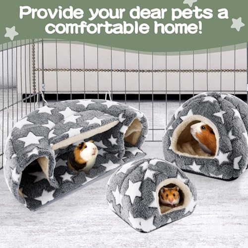 MABOZOO 3 Pack Guinea Pig House Accessories, 2 Cozy Guinea Pig Bed and Hideout Tunnel, Chinchillas Hideout for Hamster, Rabbit, Bunny, Chinchillas (Gray)