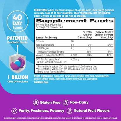 Digestive Advantage Probiotics - Digestive Health,Probiotic &VIT D,Daily Probiotics -Women &Men Occasional Bloating,Minor Abdominal Discomfort &Gut Health, 80 Count Natural Fruit Flavors (Pack of 12)