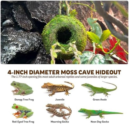 Artificial Handmade Cave Hideout with Hanging Rope & Hemp Climbing Ladder – Reptile Tank Decor Accessories for Leopard Crested Geckos, Chameleons, Snakes. Terrarium Decor (4")