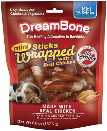 DreamBone Chicken Wrapped Mini Stick Rawhide-Free Dog Treats, 15 Count