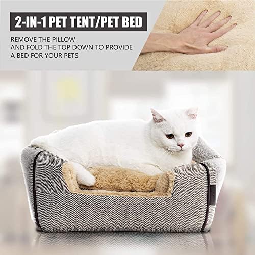 WINDRACING Cat Bed - Cat Cave House Tent with Washable Cushioned Pillow, Soft Kitten Beds, Pet Furniture (Large, Beige)