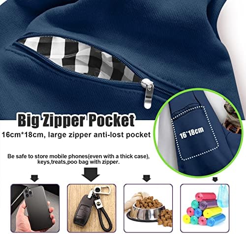 Tomkas Small Dog Sling Carrier - Zipper Pocket & Adjustable Strap - for 3-10 lbs Pets(Dark Blue)