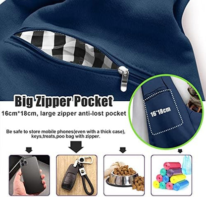 Tomkas Small Dog Sling Carrier - Zipper Pocket & Adjustable Strap - for 3-10 lbs Pets(Dark Blue)