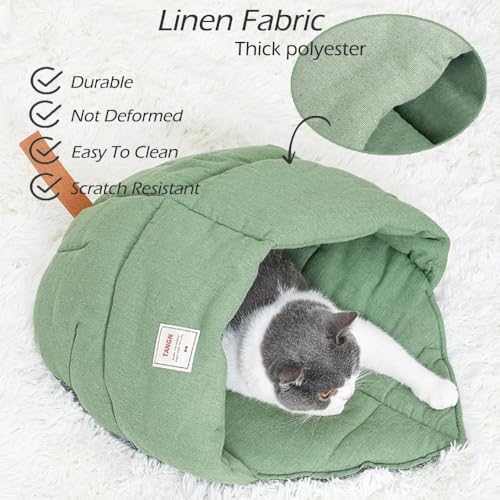 Cat Sleeping Bag Cave Bed with Non-Slip Bottom (Leaf Green)