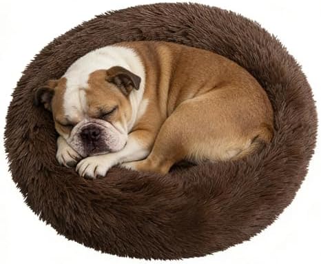 Calming Donut Dog Bed Medium Size Dog - Washable Removable Cover Non-Slip Bottom, Round Pet Bed Cat Bed Warming Fluffy Plush Faux Fur Anti-Anxiety, Fits up to 45 lbs (Coffee, 30")