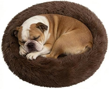 Calming Donut Dog Bed Medium Size Dog - Washable Removable Cover Non-Slip Bottom, Round Pet Bed Cat Bed Warming Fluffy Plush Faux Fur Anti-Anxiety, Fits up to 45 lbs (Coffee, 30")
