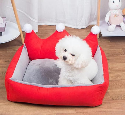 Cute Crown Pet Princess Beds for Small Dogs Luxurious Crown Dog Priness Beds Winter Warm Puppy Cat Sofa Bed Shih Tzu Yorkies Kennels Removable Mascotas Supplies (Red Crown, S Below 4.0kg)