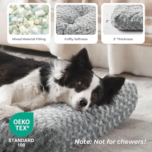 Double-Sided Dog Bed Medium Size Dog, Washable Dog Crate Beds, Thick Supportive Pet Sleeping Mat, Reversible Dogs Pillow Weight Up to 35lbs, 30x20, Light Grey