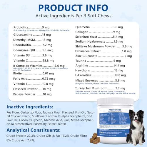 Dog Multivitamin Chews 150ct 40-in-1 Dog Vitamins and Supplements Chewable Contain Probiotics Omega-3 Glucosamine, Multivitamin for Dogs Skin Coat Heart Joint Liver Brain Eyes Immune Support