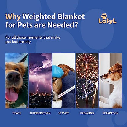 LaSyL Weighted Blanket for Pets | Thunder Blanket for Dogs Anxiety | Premium Soft Minky | Relaxation & Calming & Anti Anxiety | Used in Car, Bed, Couch | Dark Blue, Washable Medium (32"x40")