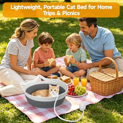 Cotton Rope Woven Cat Bed Basket, Cat Beds for Indoor Cats