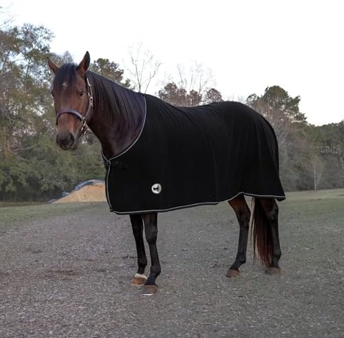 Jeffers Elite Fleece Cooler Blanket for Horses, 84" – Contoured Moisture Wicking Horse Cooler, Lightweight Breathable Fleece Horse Cover for Layering, Travel, Grooming & All Year Round Use - Black