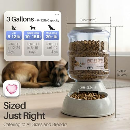 Flexzion Gravity Pet Feeder, Dog and Cat Food Dispenser, 1-Gallon Capacity