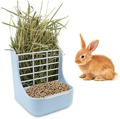 Litewoo Rabbit Hay Feeder 2 in 1 Automatic Guinea Pig Food Bowl, Blue