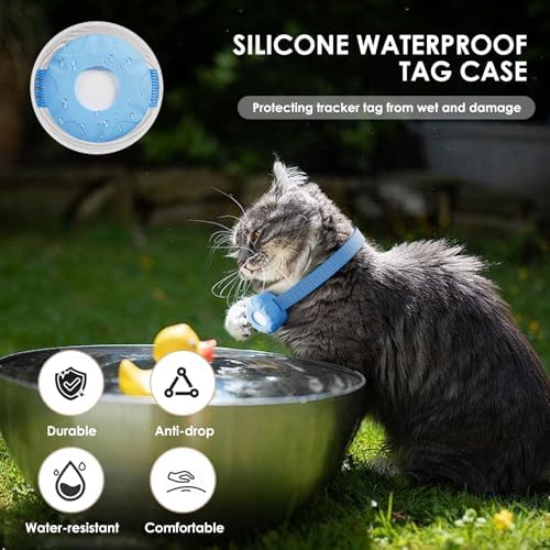 Cat Tracker, GPS Tracker Compatible with Apple Find My App(Only iOS), Waterproof Cat Tracker Collar with Bell and Safety Elastic Buckle, No Monthly Fee, Real-Time Location (Blue)