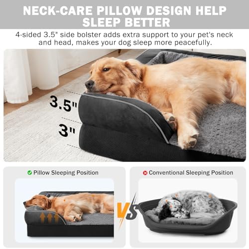 INVENHO Orthopedic Dog Bed for Extra Large Dogs, XXL Egg-Crate Foam Dog Couch with Washable Removable Cover, Waterproof Lining and Nonskid Bottom
