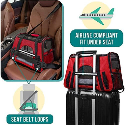 PetAmi Airline Approved Pet Carrier for Cats & Small Dogs, Large, Red