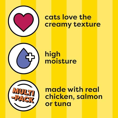 Temptations Creamy Puree Squeezable Lickable Cat Treats, Wet Cat Treats with Chicken, Salmon, and Tuna Variety Pack, 0.42 oz. Tubes, 24 Count, Pack of 2 (48 Total)
