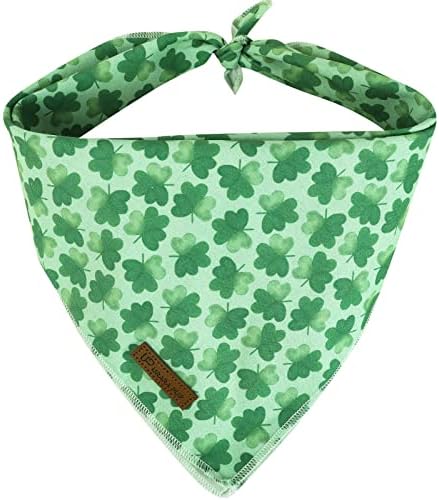 St. Patrick's Day Dog Bandana, Shamrock Triangle Bid Scarf for Small/Medium Dogs, Cotton Kerchief - Green Shamrock Spring Bandana for Girls, Boys or Cats