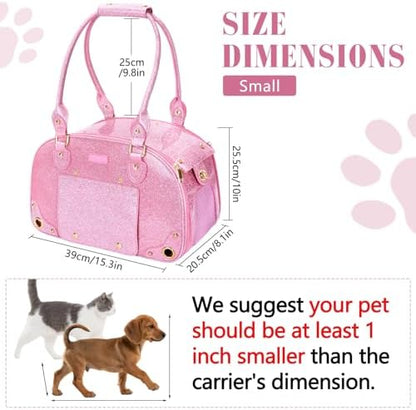 Dog Carrier Purse, Pet Carrier, Bling Waterproof Premium Leather Pet Travel Portable Bag Carrier for Cat and Small Dog Home & Outdoor Small Bling Pink