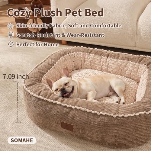 SOMAHE Calming Oval Bolster Dog Bed, Washable Cover, Medium 30x24x7 Coffee