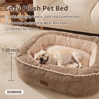 SOMAHE Calming Oval Bolster Dog Bed, Washable Cover, Medium 30x24x7 Coffee