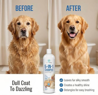 8 floz 5 in 1 Dog Shampoo for Itchy Skin - Sensitive Skin Dog Shampoo for Smelly Dogs - Dog Shampoos & Conditioners - Made in The USA