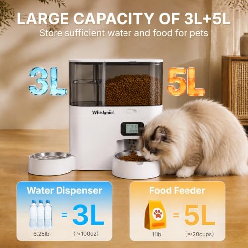 5L Automatic Cat Feeder & 3L Water Dispenser, Button Control