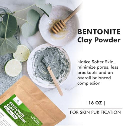 Cosmic Element 100% Pure Calcium Bentonite Clay Powder - Bentonite Clay Food Grade, Vegan, Healing Clay | Skin Care Detox - Deep Pore Cleansing Face & Body Mask for Soft, Smooth, Refreshed Skin | 16oz