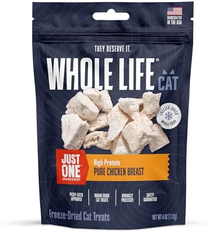 Whole Life Cat Just One Chicken Freeze Dried Cat Treats - Human Grade High Protein Food, Healthy Training Snacks, Freeze Dried Chicken Food Toppers, USA Made Natural Treats - 4 oz (Pack of 1)