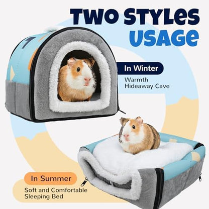 Pet Soft Guinea Pig Hideout, Washable Guinea Pig Bed Cozy Small Animals House Cave Accessories for Rabbits Hamster Rats Chinchilla (Blue&Grey)